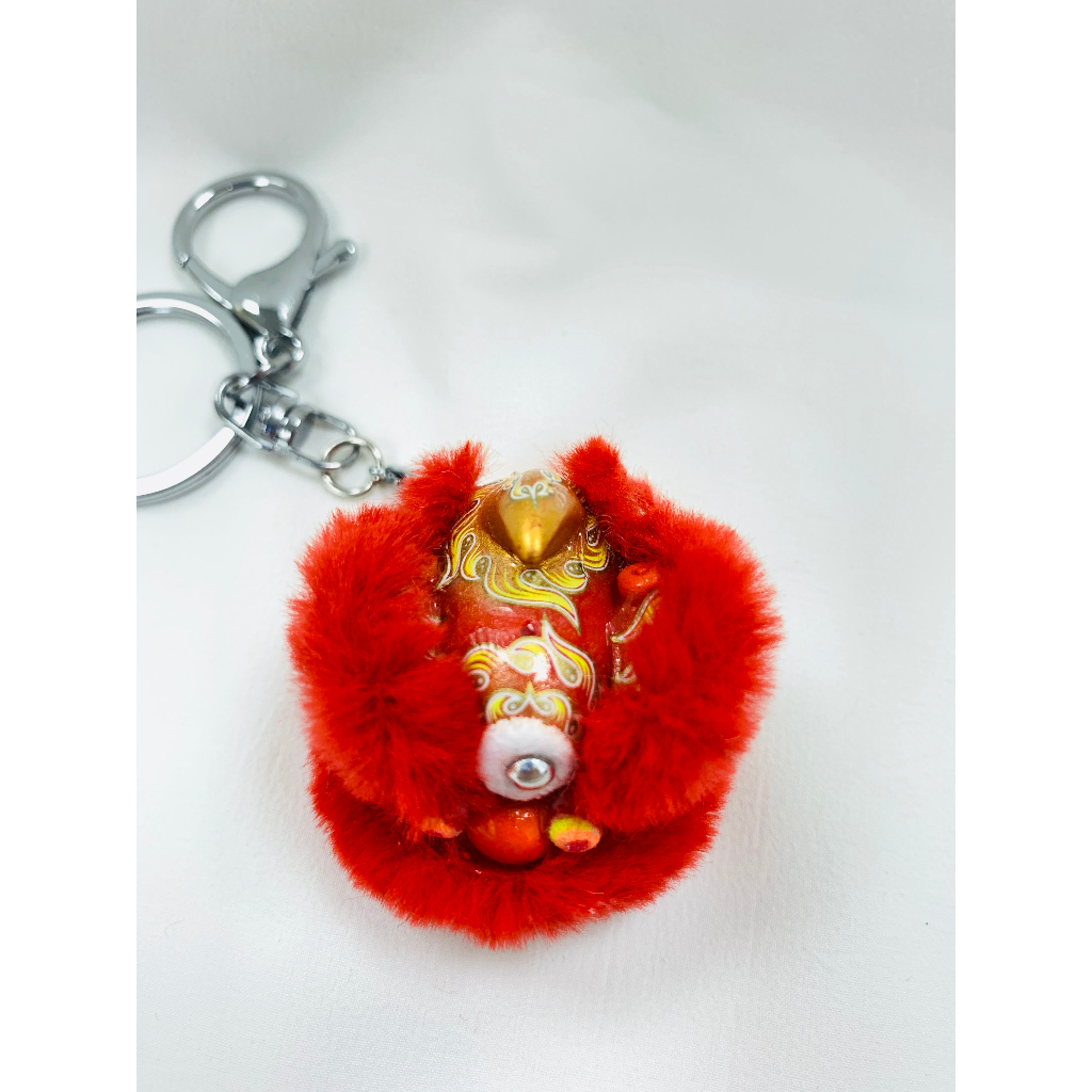 毛毛-红色 Móc Khóa resin Hình Sư Tử Nhảy Múa Thời Trang