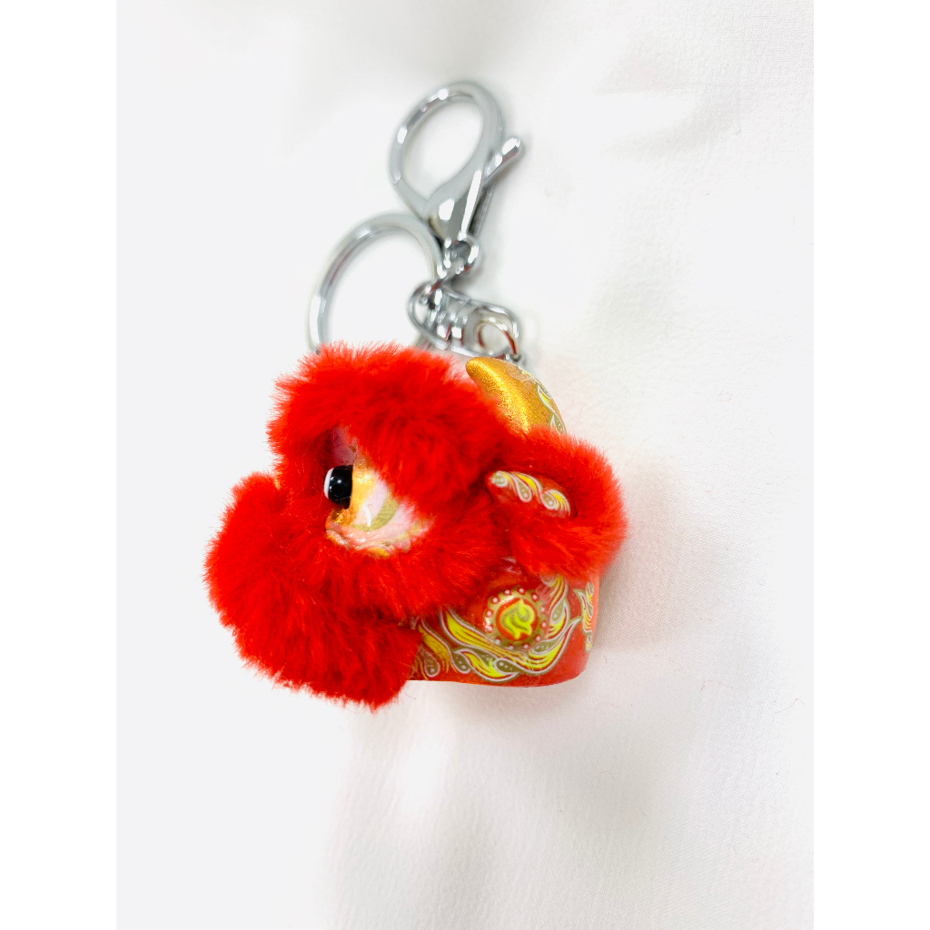 毛毛-红色 Móc Khóa resin Hình Sư Tử Nhảy Múa Thời Trang