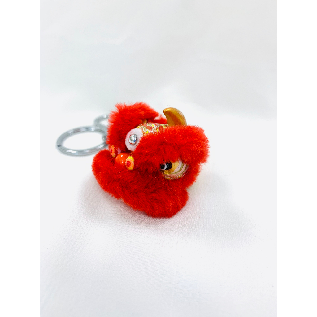 毛毛-红色 Móc Khóa resin Hình Sư Tử Nhảy Múa Thời Trang