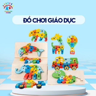 Trẻ em nhận thức sớm bằng gỗ đồ chơi giáo dục khối xây dựng hình dạng vận chuyển động vật phù hợp với câu đố ba chiều 3d