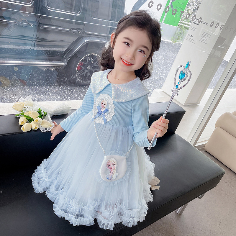 Đầm Công Chúa elsa Tay Dài Chất Liệu cotton Thời Trang Thu Đông Cho Bé Gái 2-7 Tuổi
