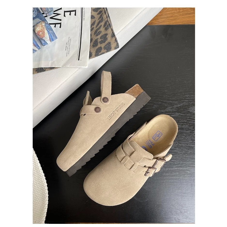 Dép birkenstock Bít Mũi Dày Dặn Màu Hồng Thời Trang 2023 Cho Nữ