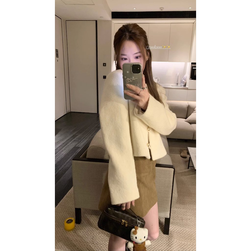 Áo Khoác Len Cổ Tròn Phối Nút Thời Trang Mùa Thu Cho Nữ