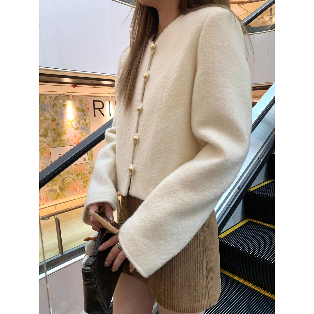 Áo Khoác Len Cổ Tròn Phối Nút Thời Trang Mùa Thu Cho Nữ