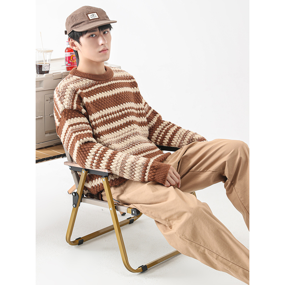 Lansboter Áo sweater Dệt Kim Cổ Tròn Kẻ Sọc Kiểu Hàn Quốc Thời Trang Thu Đông Cho Nam