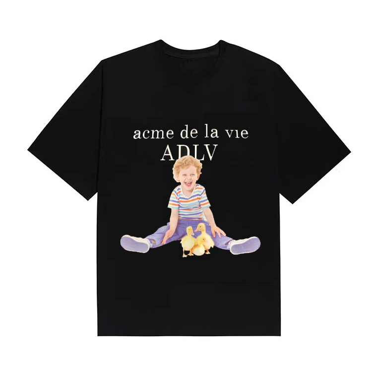 Adlv Áo Thun cotton Cổ Tròn Ngắn Tay Dáng Rộng In Họa Tiết Thời Trang unisex