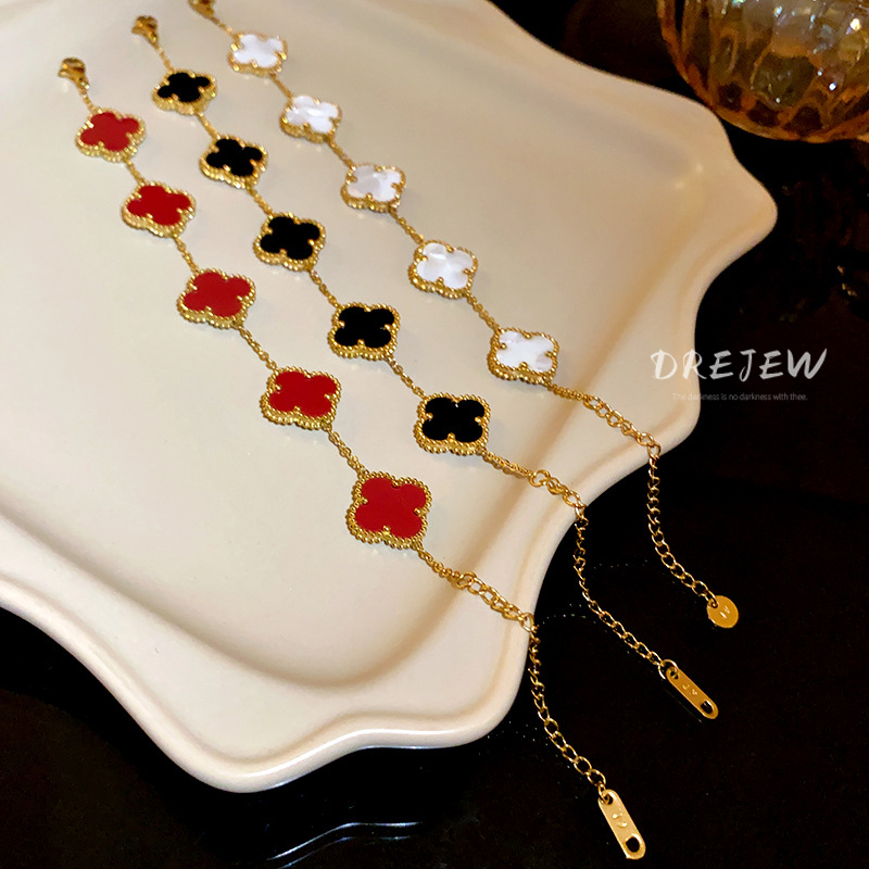 DREJEW Vòng Tay Thép Titan Đính Kim Cương Bốn Lá Thời Trang Cao Cấp Không Gây Dị Ứng