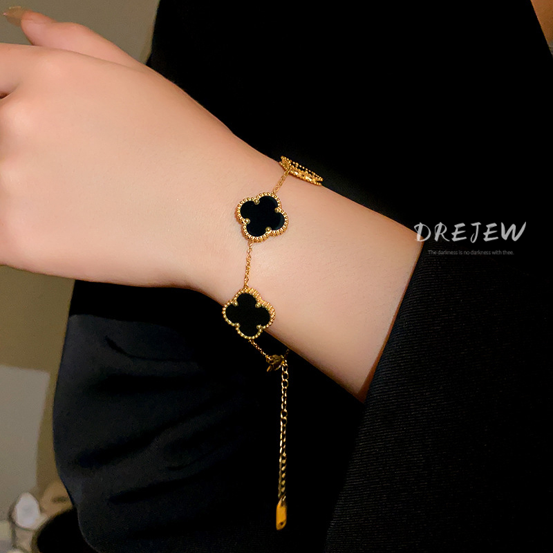 DREJEW Vòng Tay Thép Titan Đính Kim Cương Bốn Lá Thời Trang Cao Cấp Không Gây Dị Ứng