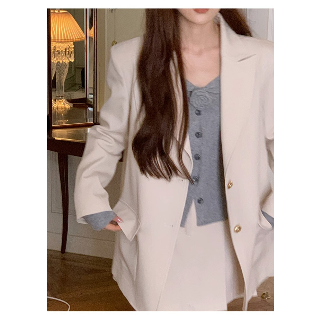 Honypove Áo cardigan Dệt Kim Trễ Vai Màu Xám Kiểu Dáng Trẻ Trung Thanh Lịch