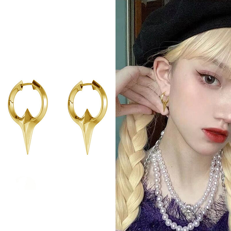 Mới Đôi Khuyên Tai Kim Loại Thiết Kế Độc Đáo Phong Cách hip-hop