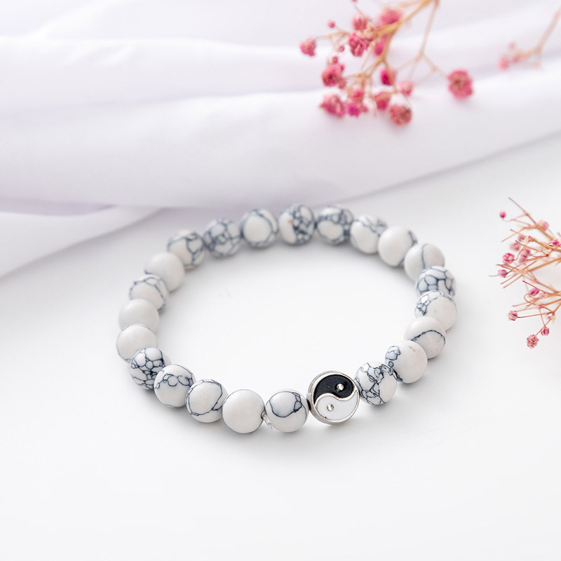 Yin yang Vòng Tay Dạng Chuỗi Hạt Đá Mắt Hổ Màu Trắng Đen Thời Trang Cho Cặp Đôi