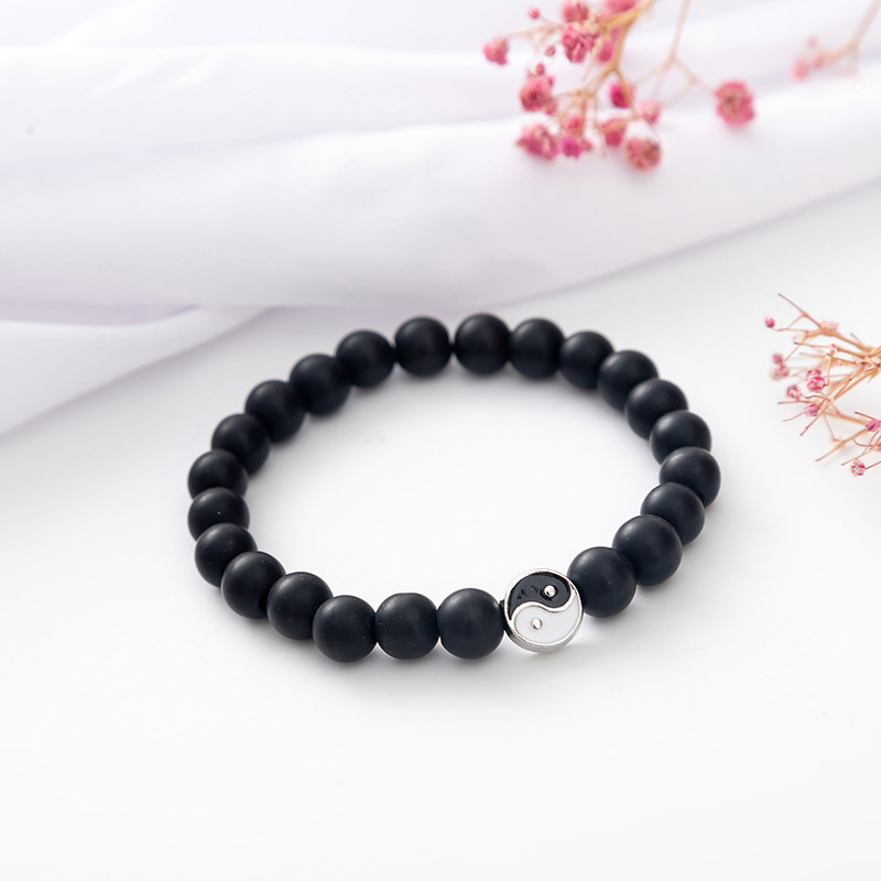 Yin yang Vòng Tay Dạng Chuỗi Hạt Đá Mắt Hổ Màu Trắng Đen Thời Trang Cho Cặp Đôi