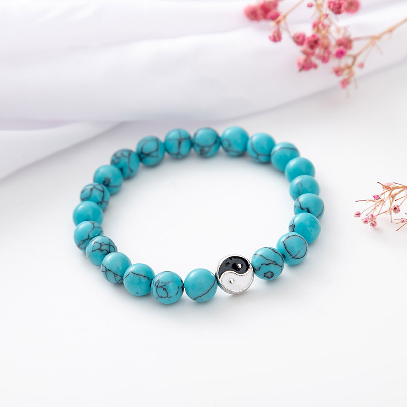 Yin yang Vòng Tay Dạng Chuỗi Hạt Đá Mắt Hổ Màu Trắng Đen Thời Trang Cho Cặp Đôi