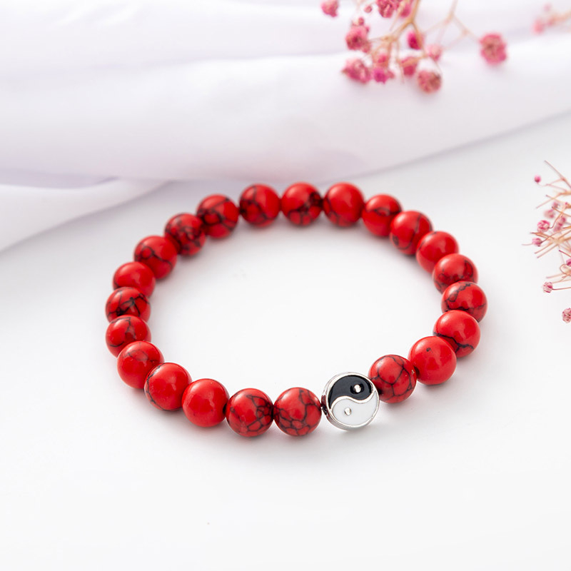 Yin yang Vòng Tay Dạng Chuỗi Hạt Đá Mắt Hổ Màu Trắng Đen Thời Trang Cho Cặp Đôi