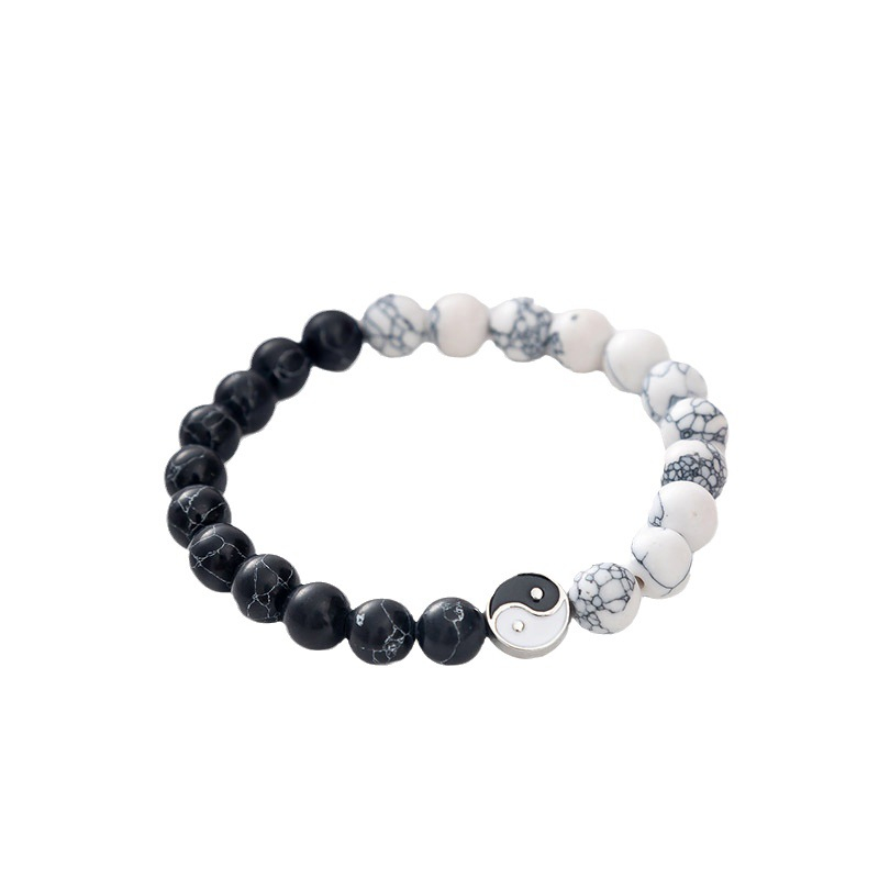 Yin yang Vòng Tay Dạng Chuỗi Hạt Đá Mắt Hổ Màu Trắng Đen Thời Trang Cho Cặp Đôi