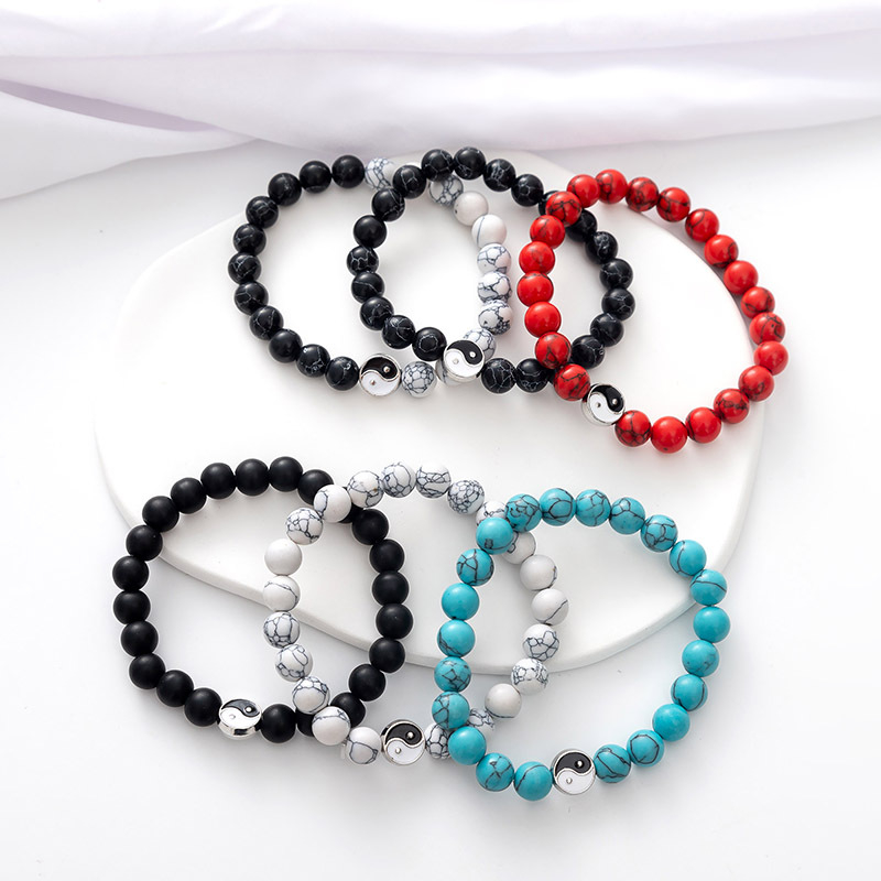 Yin yang Vòng Tay Dạng Chuỗi Hạt Đá Mắt Hổ Màu Trắng Đen Thời Trang Cho Cặp Đôi