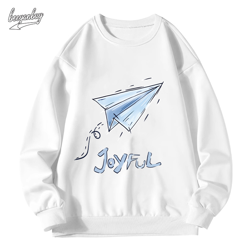 Áo sweater trắng nam BEEYANBUY áo nỉ tay dài thời trang in hình đẹp unisex 100% cotton-Y0257