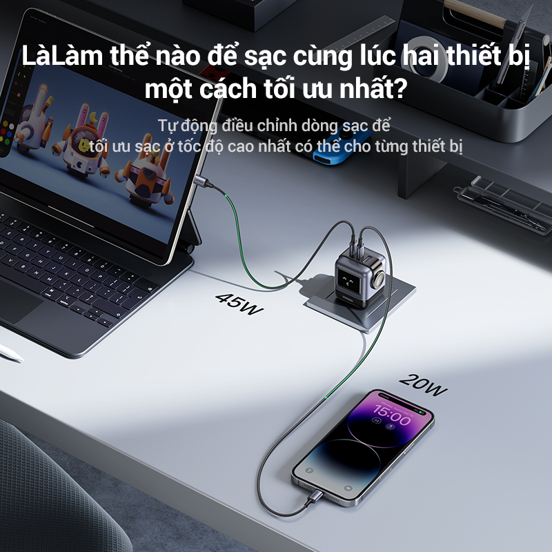 Ugreen Bộ Sạc 3 Cổng USB C 65W 30W Fast Charging Cho iPhone 15/14 / 14 Pro Max / Macbook Air / iPad Pro / iPad Mini
