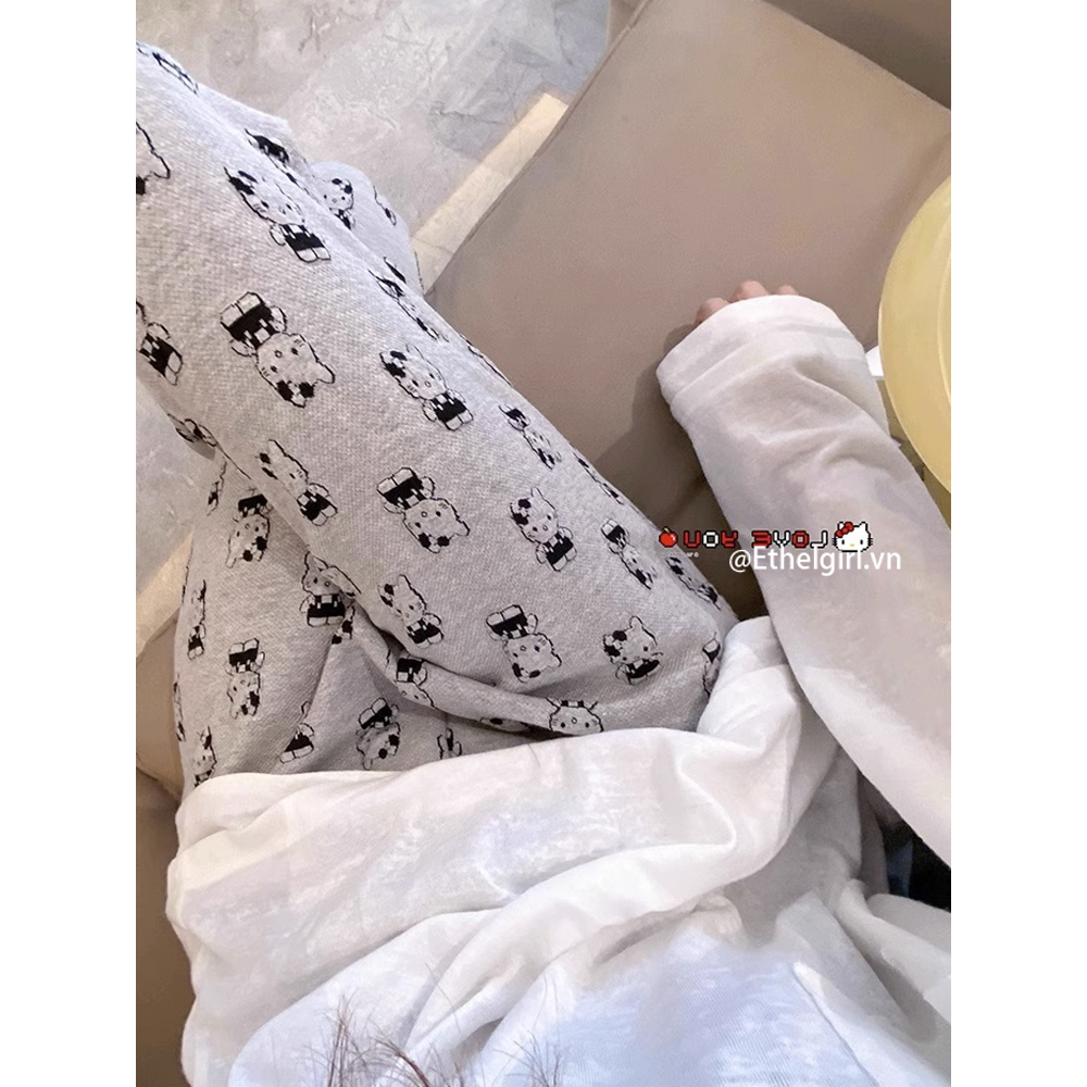 Ethelgirl Thời Trang Hàn Quốc "hello kitty" Quần Ống Loe Dệt Kim Mỏng Vừa Vặn Lưng Cao Cho Nữ