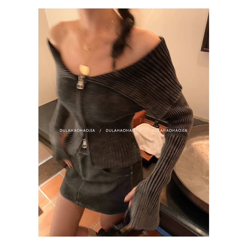 Honypove One Áo Khoác cardigan Len Dáng Ngắn Có Khóa Kéo Thời Trang Mùa Thu 2023 Cho Nữ