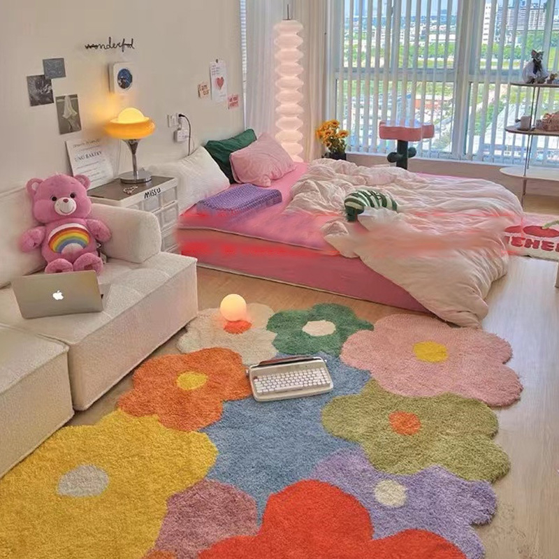TIANAI Thảm hoa đầy màu sắc, phòng ngủ bé gái, thảm đầu giường, phòng khách, ghế sofa, bàn trà, thảm đất, thảm trải sàn, đệm phòng gia đình