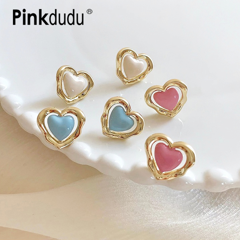 Pinkdudu Kẹo Màu Hoa tai đinh tán hình trái tim Tính cách Thời trang Hợp thời trang Nữ hợp kim Hoa tai đinh tán Trang sức PD1608