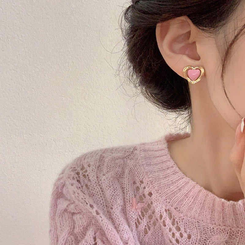 Pinkdudu Kẹo Màu Hoa tai đinh tán hình trái tim Tính cách Thời trang Hợp thời trang Nữ hợp kim Hoa tai đinh tán Trang sức PD1608