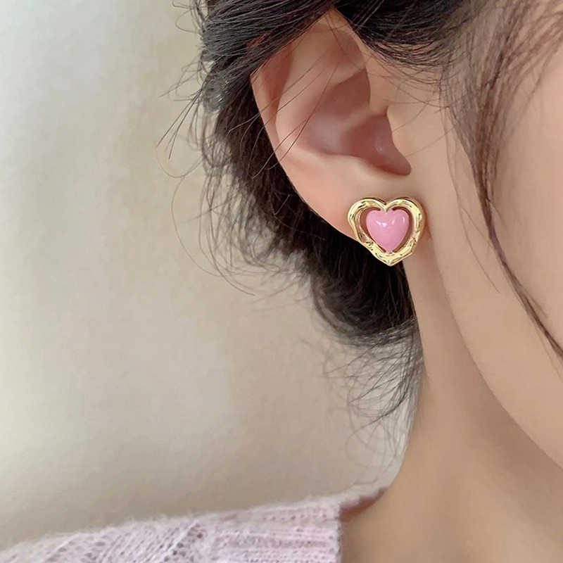 Pinkdudu Kẹo Màu Hoa tai đinh tán hình trái tim Tính cách Thời trang Hợp thời trang Nữ hợp kim Hoa tai đinh tán Trang sức PD1608