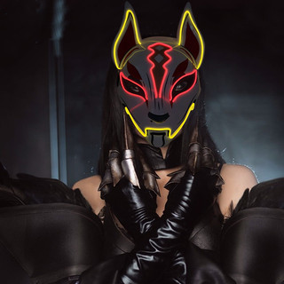 Halloween Masks - Fox Drift Mask - LED mask - Light up Mask for Halloween Cosplay Game Party Props – Mask for Man Woman Boys Girls Red White