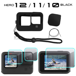 Bảo Vệ Ốp Điện Thoại Kính Cường Lực Màu Đen Viền silicone Cho gopro hero 12 11 10 9 go pro 10 9