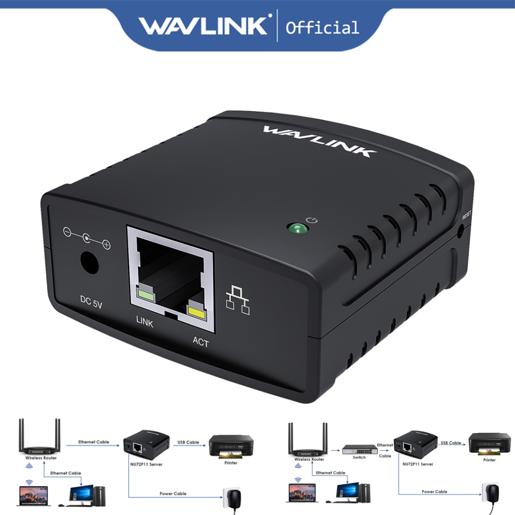 Wavlink Bộ Chuyển Đổi USB 2.0 LPR Máy In Server MFT Với Cổng Mạng LAN 10 / 100Mbps