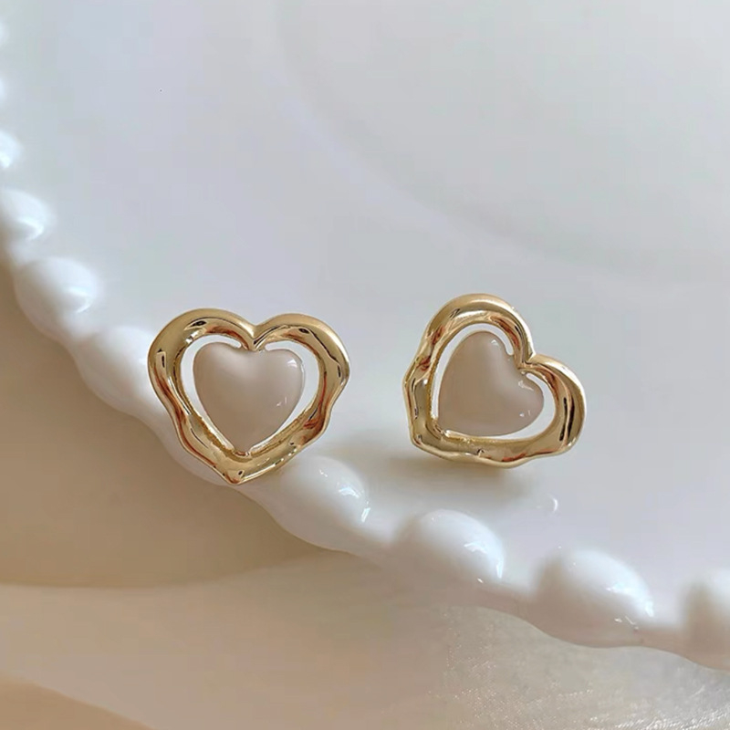 Pinkdudu Kẹo Màu Hoa tai đinh tán hình trái tim Tính cách Thời trang Hợp thời trang Nữ hợp kim Hoa tai đinh tán Trang sức PD1608