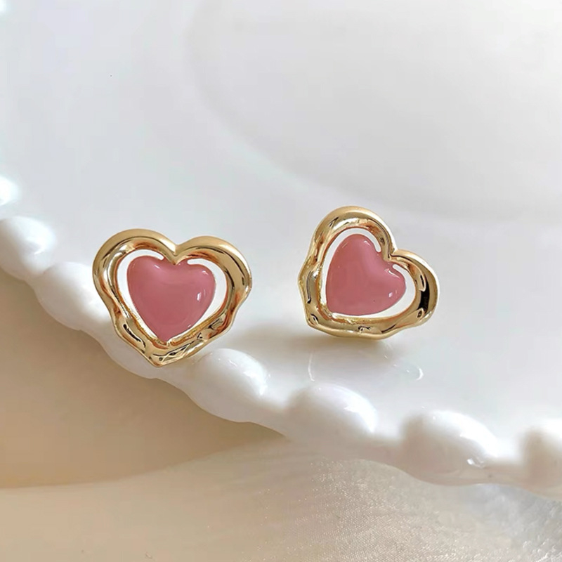 Pinkdudu Kẹo Màu Hoa tai đinh tán hình trái tim Tính cách Thời trang Hợp thời trang Nữ hợp kim Hoa tai đinh tán Trang sức PD1608