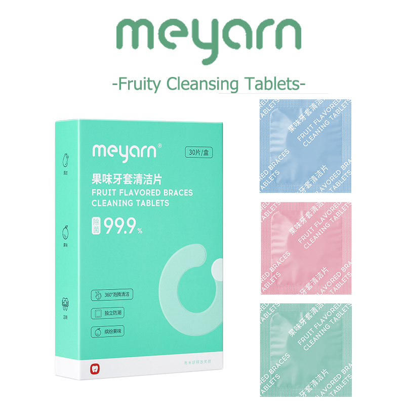 MEYARN 30 miếng Răng giả chỉnh nha Giữ răng Niềng răng Viên nén làm sạch sủi bọt