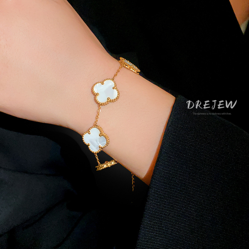 DREJEW Vòng Tay Thép Titan Đính Kim Cương Bốn Lá Thời Trang Cao Cấp Không Gây Dị Ứng