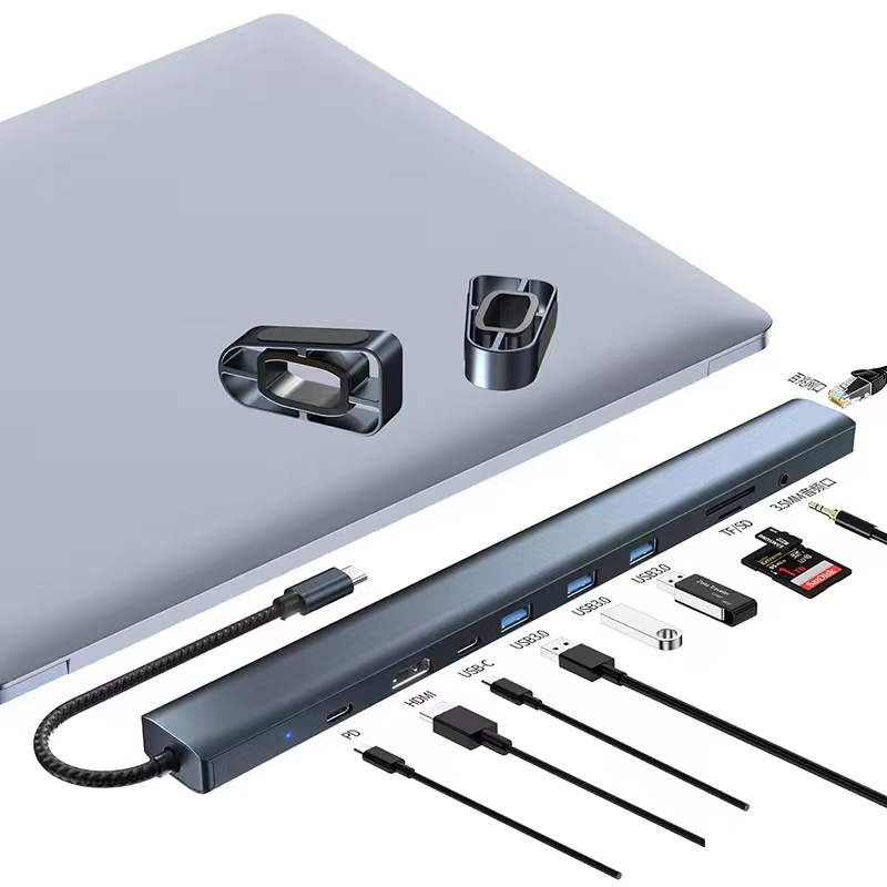 Bộ Chia Cổng usb type c Sang hdmi 3.0 rj45 aux pd100w 10 Trong 1 Tiện Dụng Đứng