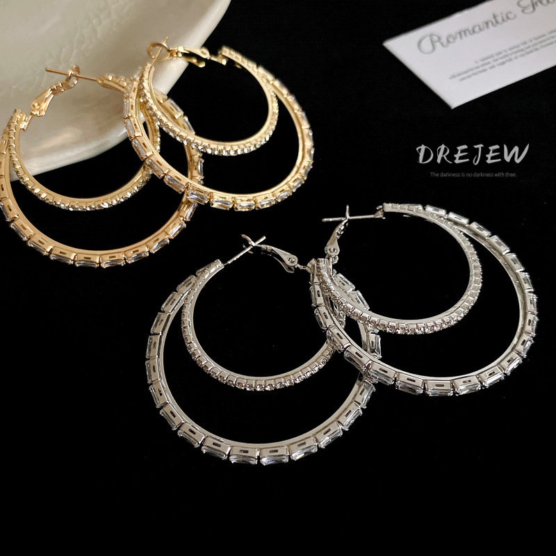 Bông Tai Mạ Bạc 925 Hai Lớp Đính Đá Sang Trọng Phong Cách Âu Mỹ