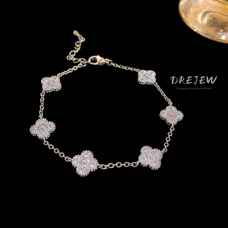 DREJEW Vòng Đeo Tay Hình Hoa Đính Đá zircon Sang Trọng Điều Chỉnh Được Chống Dị Ứng Phong Cách Hàn Quốc Thời Trang Cao Cấp niche