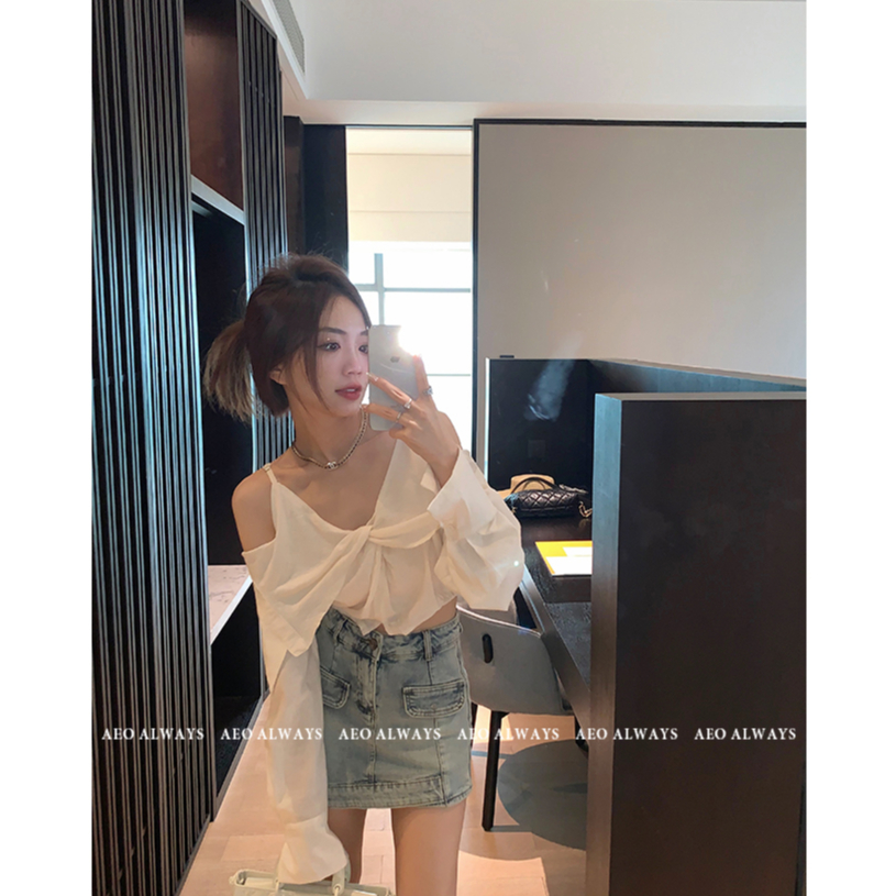 Áo Sơ Mi Tay Dài Lệch Vai Dáng Ôm Phong Cách Pháp Thời Trang Mùa Thu Cho Nữ