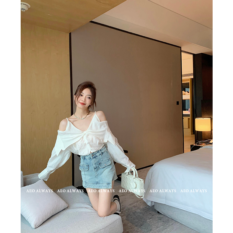 Áo Sơ Mi Tay Dài Lệch Vai Dáng Ôm Phong Cách Pháp Thời Trang Mùa Thu Cho Nữ