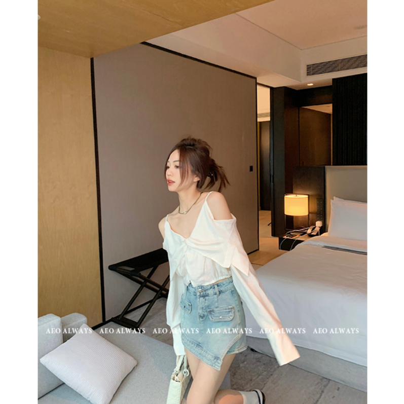 Áo Sơ Mi Tay Dài Lệch Vai Dáng Ôm Phong Cách Pháp Thời Trang Mùa Thu Cho Nữ