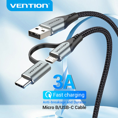 Cáp Sạc 2 Trong 1 Vention Type C Micro B / Usb C 3a Tốc Độ Cao 480mbps Đa Năng Cho Điện Thoại Di Động