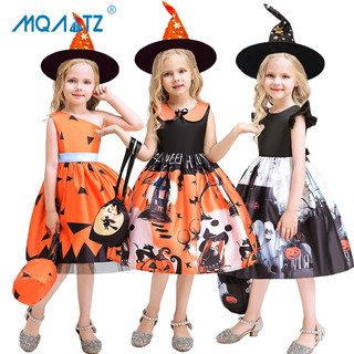 Set đầm MQATZ WS013 3 món hóa trang công chúa ma bí ngô halloween có túi xách cho bé gái