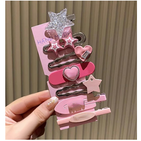 Set 7 Kẹp Tóc Hình Ngôi Sao Màu Hồng Ngọt Ngào Cho Bé Gái
