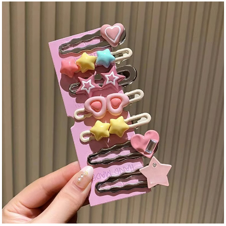 Set 7 Kẹp Tóc Hình Ngôi Sao Màu Hồng Ngọt Ngào Cho Bé Gái