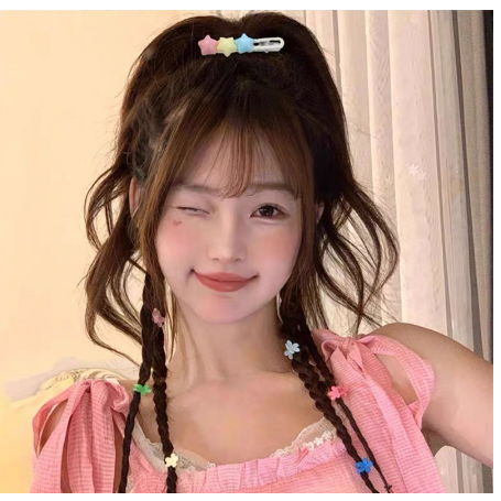 Set 7 Kẹp Tóc Hình Ngôi Sao Màu Hồng Ngọt Ngào Cho Bé Gái