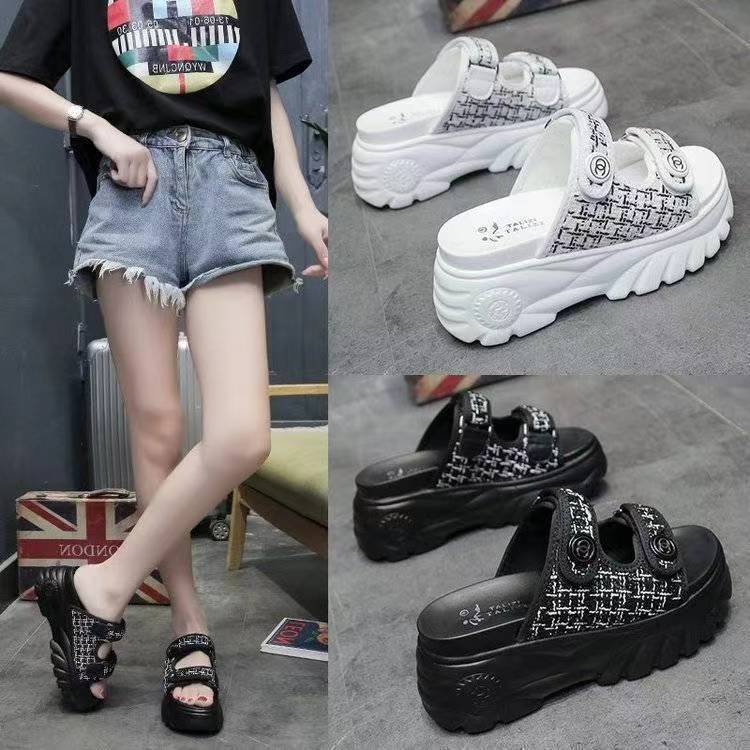 Dép sandal đế dày dép lê tăng chiều cao đế dày bánh xốp thường ngày phong cách Hàn Quốc