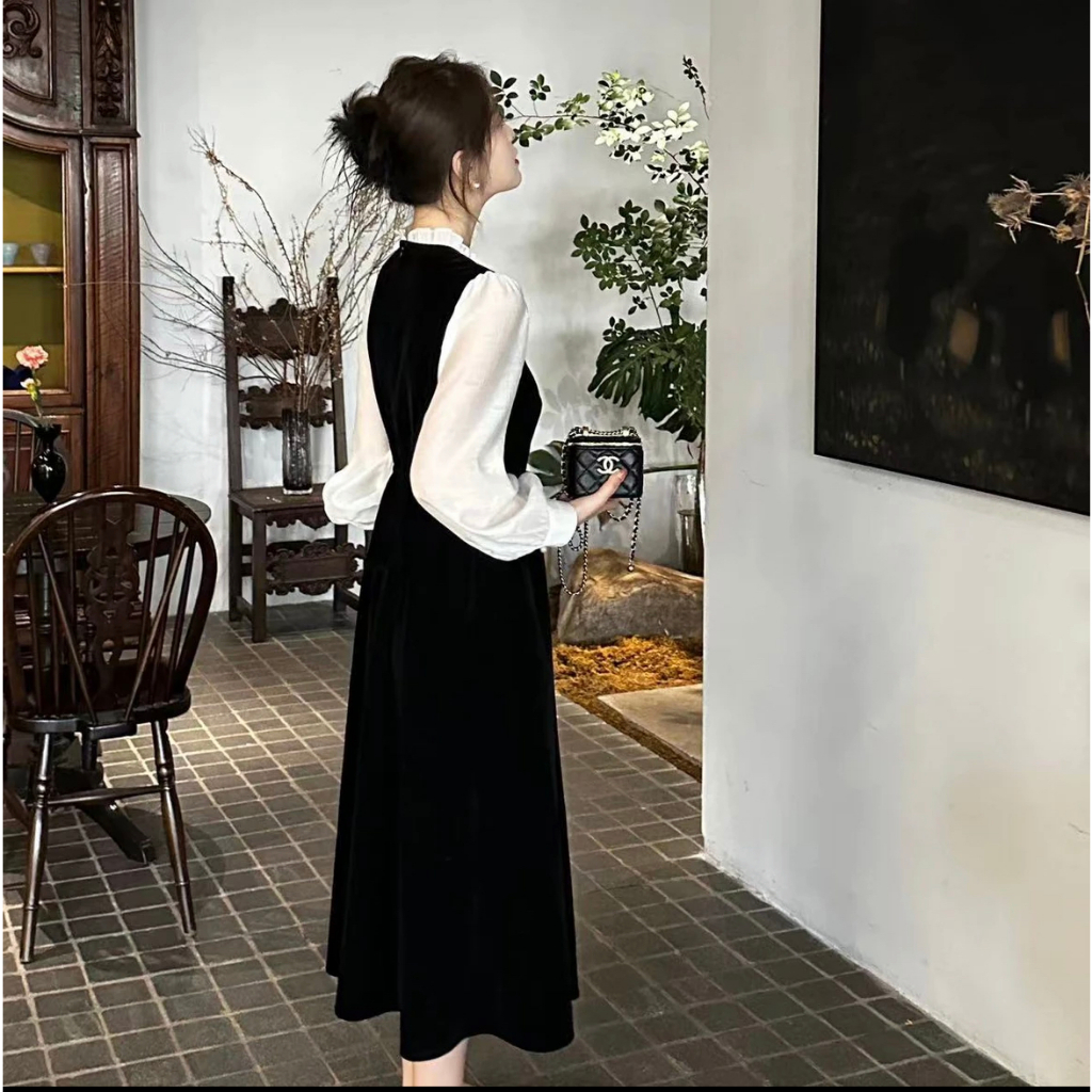 Đầm Nữ Dài Tay Cổ Tròn Form Dài Rộng Thời Trang Hàn mi