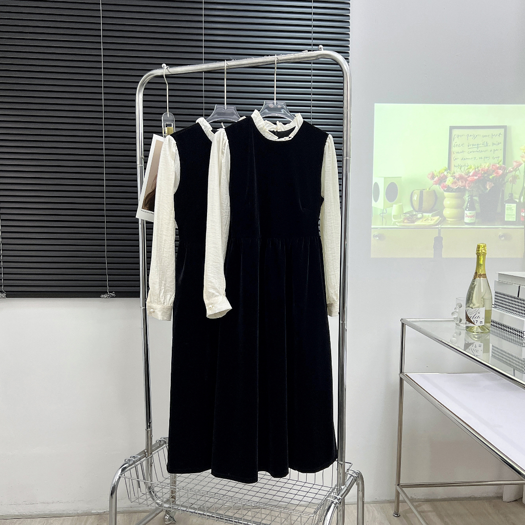 Đầm Nữ Dài Tay Cổ Tròn Form Dài Rộng Thời Trang Hàn mi