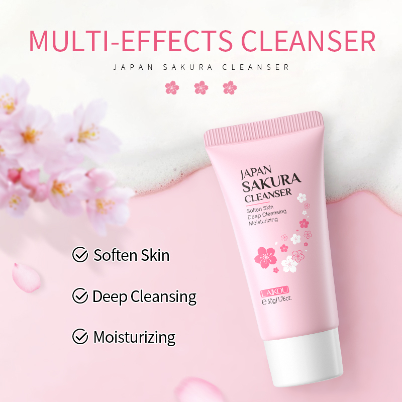 Set mỹ phẩm chăm sóc da LAIKOU gồm sữa rửa mặt 50g serum 17ml kem dưỡng da mặt 25g chiết xuất hoa anh đào Nhật Bản